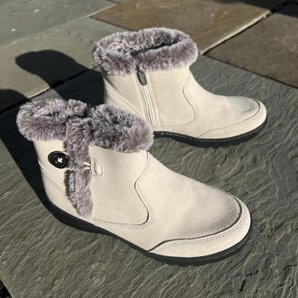 Cream Suede Faux Fur Collar Water Repellant Boots